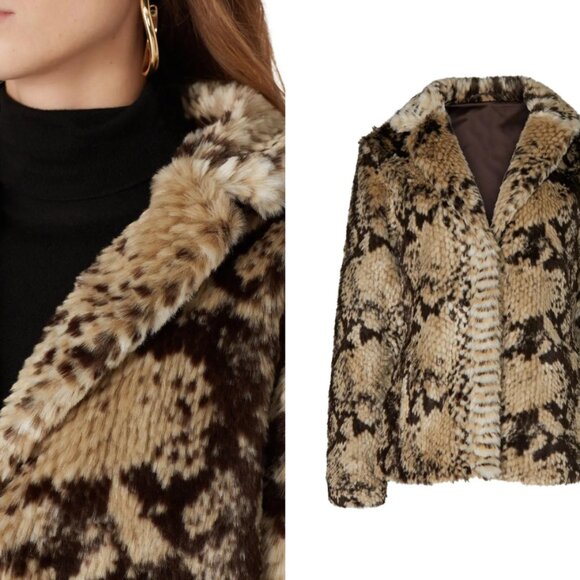 Women's Faux Fur Jacket in Brown and Tan - Picture 2 of 8